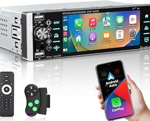 Radio auto ESSGOO cu Carplay wireless și Android Car, radio auto cu ecran IPS HD de 5,1 inci cu Bluetooth, control vocal FM, link oglindă