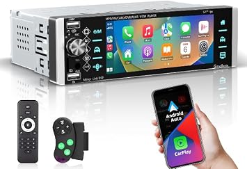 Radio auto ESSGOO cu Carplay wireless și Android Car, radio auto cu ecran IPS HD de 5,1 inci cu Bluetooth, control vocal FM, link oglindă