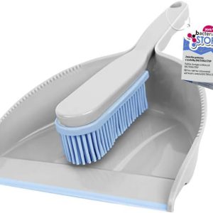 Perie și lopată de mână York pentru curățare - Set făraș cu peri de cauciuc pentru murdărie, păr și praf, set mătură de cauciuc (30 x 20 x 6), gri albastru