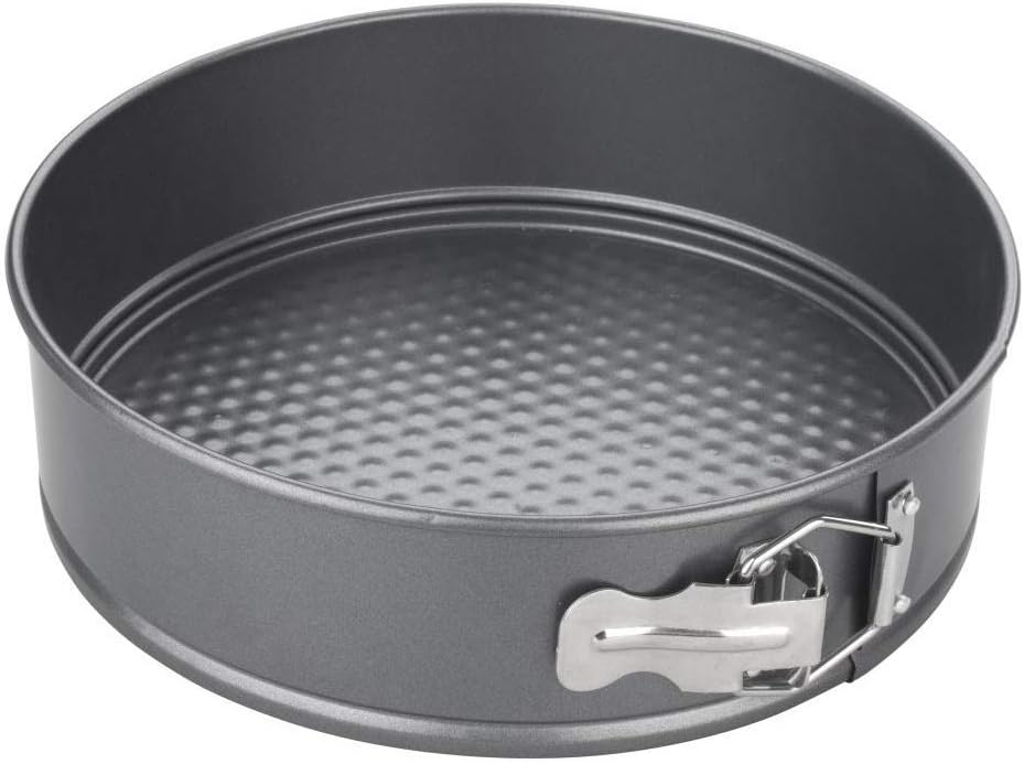 Tavă rotundă Chef Aid, 20 cm exterior, 18,3 cm interior din oțel carbon cu strat antiaderent și bază detașabilă - Formă de copt pentru prăjituri, plăcinte și cheesecake-uri, gri