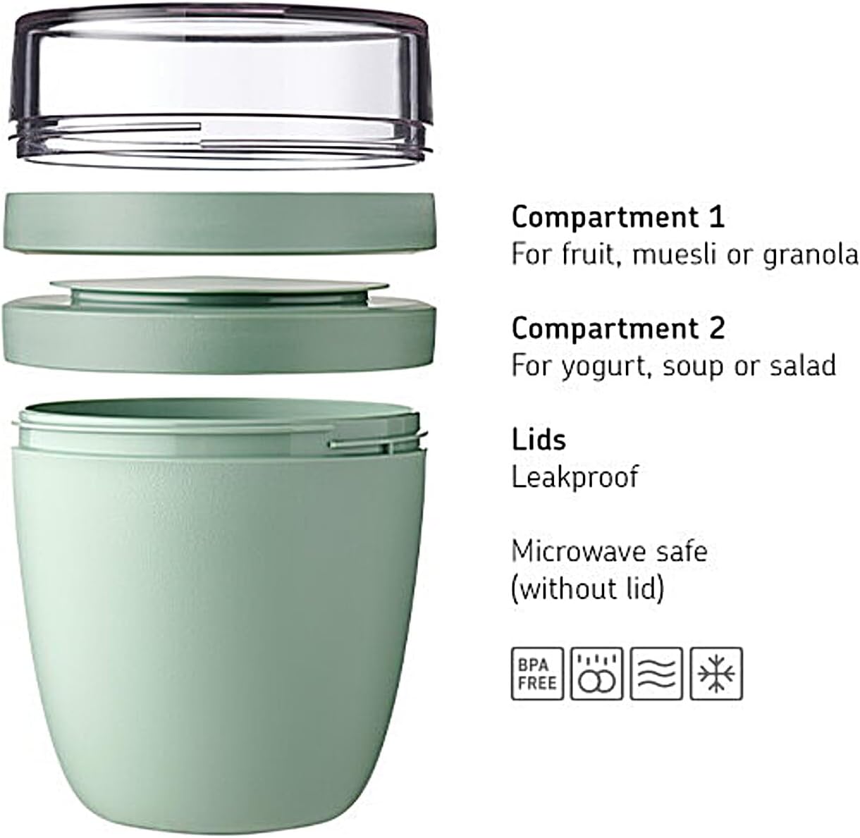Mepal Cereal Cup to Go, Cupă mică și practică pentru iaurt, Separator pentru iaurt și cereale, Potrivit pentru congelator, cuptor cu microunde și mașină de spălat vase, 300 ml + 120 ml, Mov intens - Image 3