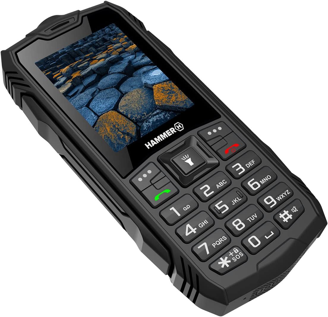 Telefon mobil Hammer H Basalt pentru exterior, fără contract, ecran color de 2,4 inci, robust, baterie Mega 1800 mAh, rezistent la apă (IP68), șocuri, butoane de șantier, lanternă, dual SIM, telefon mobil cu butoane - negru - Image 2