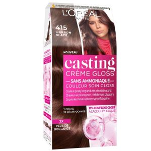 Vopsea de păr semipermanentă L'Oréal Paris, ton pe ton, ultra strălucitoare și naturală, fără amoniac, cremă de turnare, luciu, castaniu glacial (415)