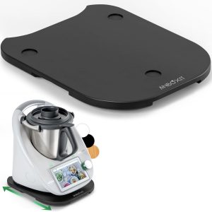 ANBOXIT Placă glisantă pentru Thermomix TM6/TM5, Placă pentru Thermomix cu roți, Placă/glisantă rulantă din bambus ușor glisantă - Negru