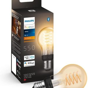 Lampă cu filament Philips Hue White E27 (550 lm), lampă LED standard cu intensitate reglabilă pentru sistemul de iluminat Hue cu lumină albă caldă, control inteligent al luminii prin voce și aplicație, pachet de 1