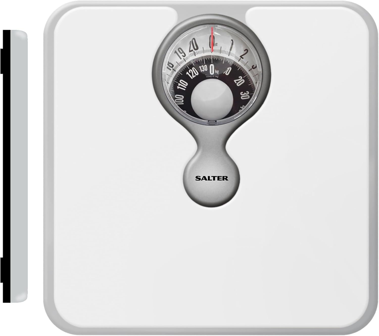 Cântar mecanic personal Salter 484 WHDR - Cântar analogic corporal cu lupă, Cântar de baie, Max 133 kg, Cântar compact, Afișaj ușor de citit, Fără baterii, Analogic, Greutate în kg, ST/lbs,
