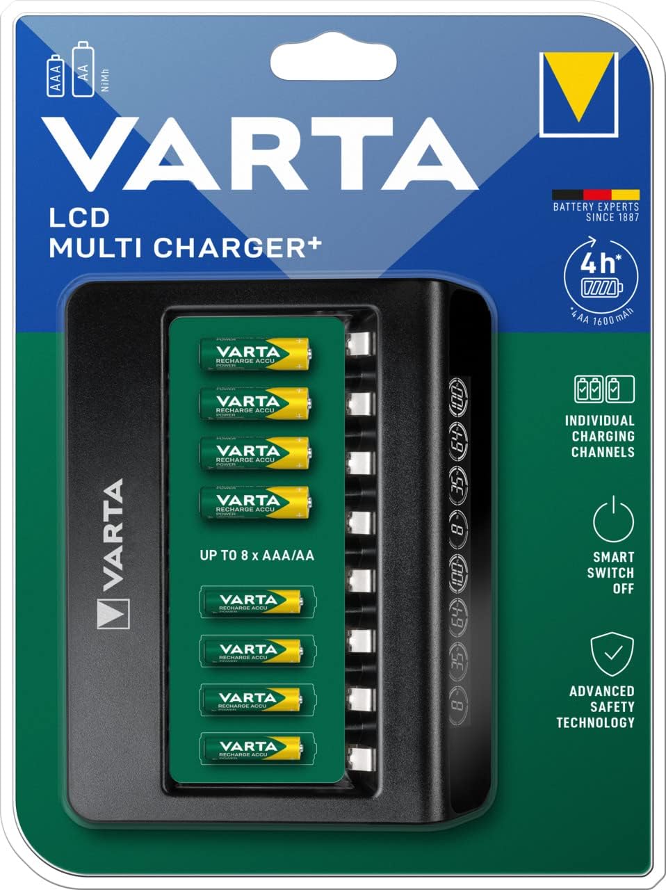 Încărcător Varta Multi Charger+ pentru baterii AA/AAA/9V, încărcare cu un singur compartiment, detectarea celulelor defecte, poate fi utilizat în întreaga lume, 8 compartimente de încărcare. - Image 2