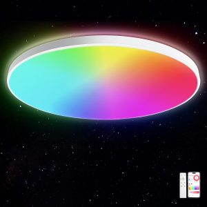 Lampă de tavan LED, 24 W diametru 30 cm, lampă de bucătărie LED RGBIC inteligentă cu telecomandă, compatibilă cu controlul prin aplicație, lampă reglabilă pentru dormitor, living