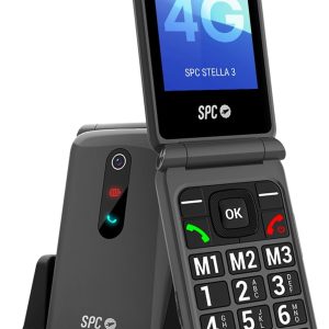 SPC Stella 3 - Telefon mobil 4G pentru seniori cu husă pliabilă, meniu și butoane mari, buton de apel de urgență, configurare de la distanță, compatibil cu aparate auditive și volum de 103 dB, stație de încărcare și 3 apeluri directe