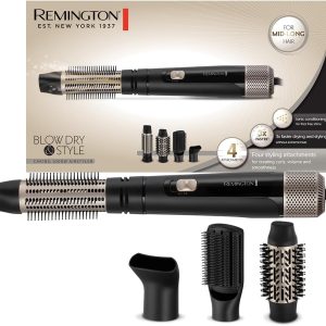Perie cu aer cald Remington [Include 4 accesorii: perie rotundă de 38 mm și 50 mm, duză de coafat, perie plată] Uscare și coafare (bucle, volum și coafuri netede pentru păr de lungime medie) Îngrijire cu ioni, nivel de răcire, 1000 W, AS7500