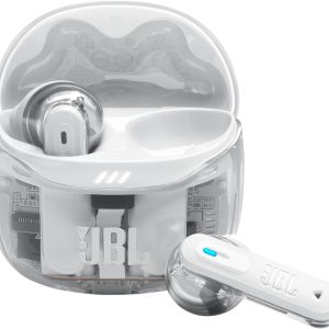 Căști intraauriculare wireless JBL Tune Flex Ghost 2 cu Bluetooth și anulare a zgomotului, timp de redare de 48 de ore, protecție IP54 împotriva apei și prafului, conexiune multipunct, design ergonomic, White Ghost