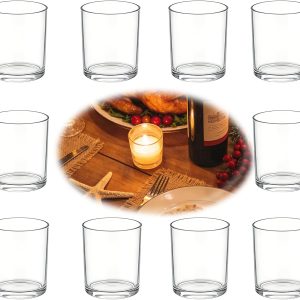 RIUBIFU Pahare pentru lumânări de ceai, Pachet de 10 Suporturi de lumânări din sticlă (Diametru 4,5 cm x Înălțime 6 cm) Felinar, Lumânări de Crăciun Decorative Borcane pentru Lumânări Decorativ de Masă, Suport pentru lumânări de ceai din sticlă Transparente
