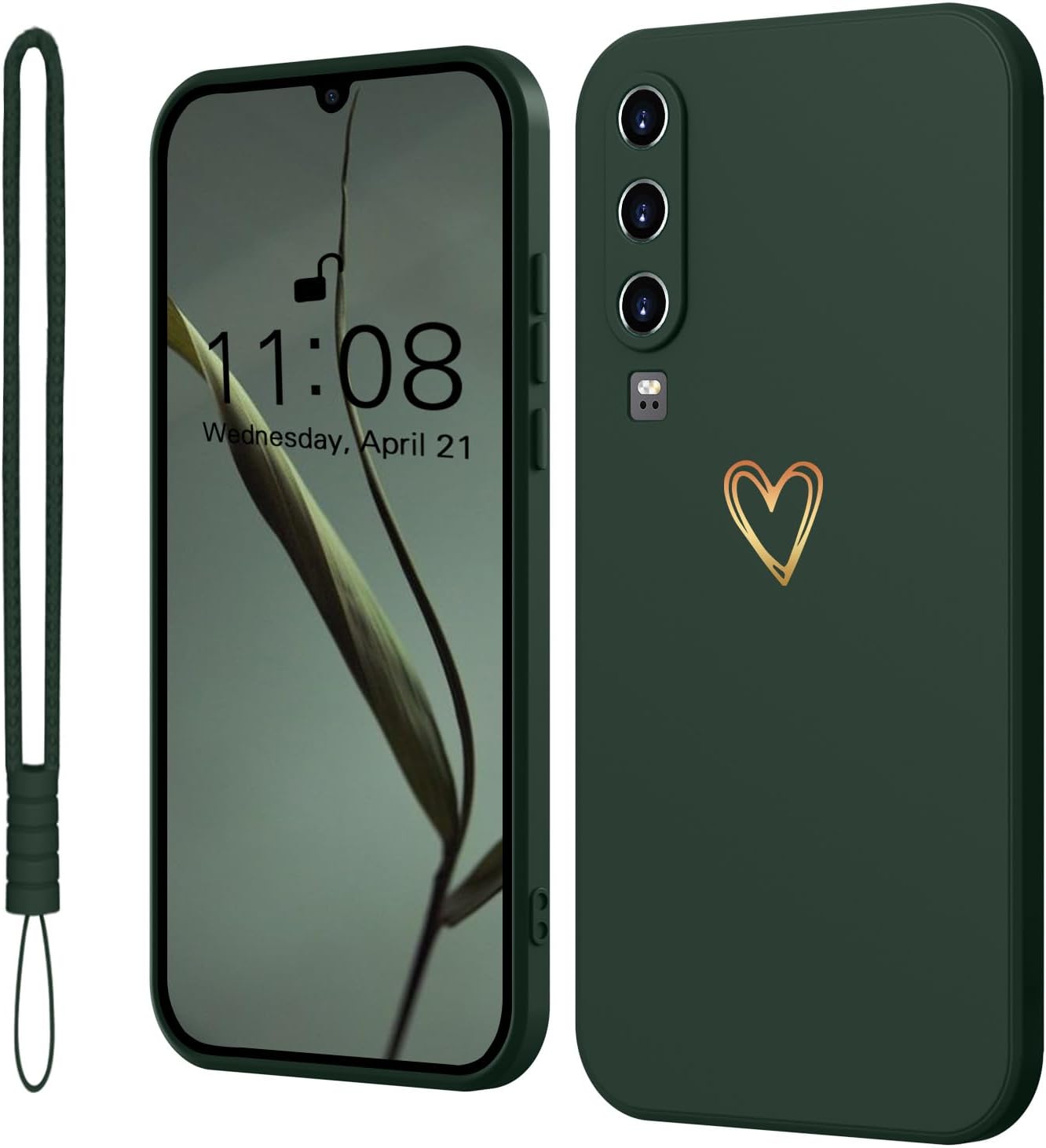 Husa de telefon Mitetabo pentru Huawei P30, husa P30 aurie, cu inimă de dragoste, pentru fete, husă moale din silicon, subțire, rezistentă la șocuri, rezistentă la zgârieturi, drăguță husă de protecție aurie pentru Huawei P30, verde