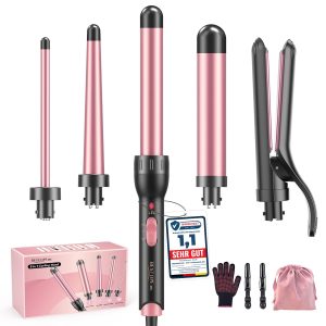 Ondulator ceramic 5 în 1 cu placă de îndreptat părul - Set ondulator BESTOPE MIX cu diverse accesorii pentru bucle mari și mici, încălzire rapidă 10-32 mm, 2 temperaturi reglabile pentru păr lung și scurt