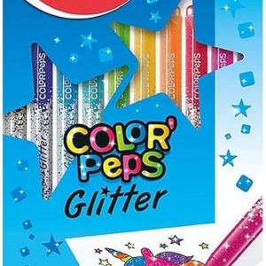 Pixuri cu vârf de pâslă Maped COLOR’PEPS GLITTER, acoperire excelentă, multe particule de sclipici, 1 pachet de 10
