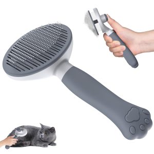 Perie pentru pisici Zivacate, perie pentru câini [mâner ergonomic, curățare cu un singur clic și design patentat], perie autocurățătoare pentru câini/pisici/iepuri cu păr scurt și lung, perie pentru subpar (gri)