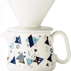 Cafetieră cu filtru de cafea, filtre ceramice de cafea cu 100 de filtre de hârtie mărimea 02, vas ceramic cu capac, 450 ml, potrivit pentru 1-2 persoane (Alb A)