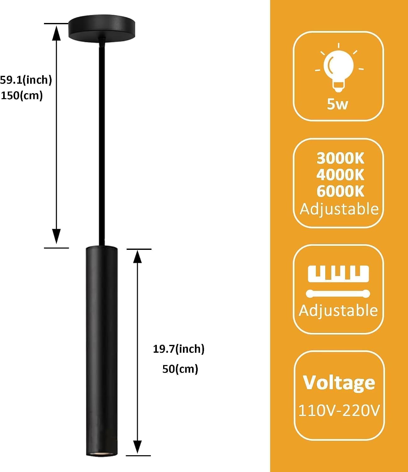 Lampă suspendată neagră cu 3 LED-uri, kit complet de iluminat, lămpi suspendate pentru tavan, insulă de bucătărie, sufragerie, dormitor, restaurant, hotel, bar - Image 2