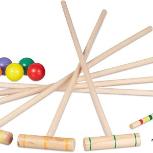 Joc de croquet Relaxdays, 6 jucători, copii și adulți, set complet cu geantă, set de croquet din lemn, bâtă de joc, multicolor