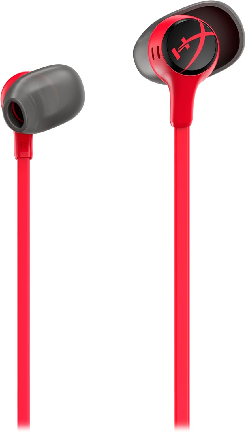 Căști intraauriculare HyperX Cloud Earbuds II cu fir, driver de 14 mm, microfon încorporat, 4 dimensiuni de dopuri pentru urechi, conector de 3,5 mm cu carcasă rigidă pentru consolă PC, dispozitive mobile, roșu