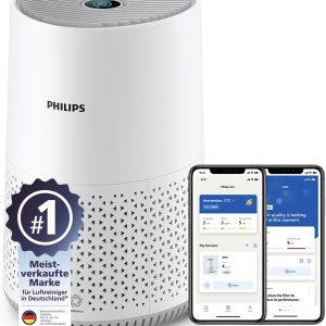 Purificator de aer Philips seria 600, eficient energetic cu senzor inteligent, pentru persoane alergice, filtru HEPA care elimină 99,97% dintre poluanți, acoperă până la 44 m2, control prin aplicație, alb (AC0651/10)