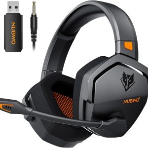 Căști de gaming NUBWO G06 Dual Wireless cu microfon pentru PS5, PS4, PC, mobil: Wireless 2.4 GHz + Bluetooth - 100 de ore - Difuzor de 50 mm - Portocaliu