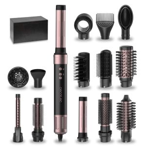 Perie cu aer cald Cecotec, Uscător de păr, Styler, Placă de îndreptat părul - 14 accesorii - Tehnologie Coanda CeramicCare 14-în-1 AirGlam Negru. 1400W, Motor digital, Reduce încrețirea, 3 setări de temperatură