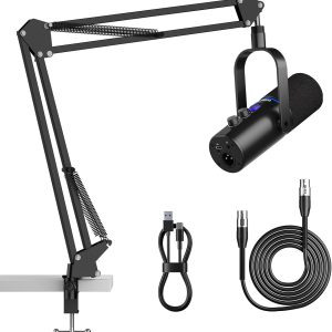 Microfoane dinamice Ortizan XLR/USB, microfon de gaming cu buton și braț Mute, efecte Hall, reducere a zgomotului, mufă pentru căști, microfon podcast pentru streaming/înregistrare/voce - negru