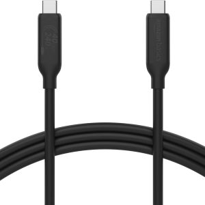 Cablu de încărcare rapidă Amazon Basics USB-C la USB-C 4, 40 Gbps, video 8K, 240 W, certificat USB-IF, compatibil cu Thunderbolt 4/3, pentru Apple iPhone 16/15, iPad, Samsung Galaxy, tablete, laptopuri, 1 m, negru