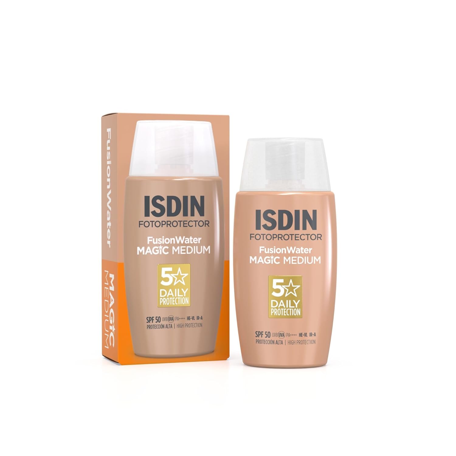 Cremă de protecție solară Isdin Fusion Water Color, SPF 50, cremă de protecție solară colorată pentru față, textură ultra-ușoară, 50 ml