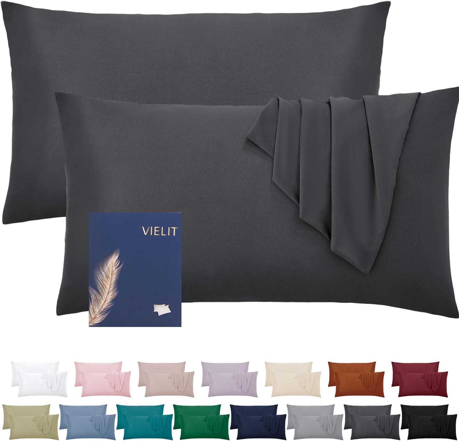 Husă de pernă Vielit 40 x 80 cm, Antracit, Față de pernă moale, Set de 2 huse de pernă din microfibră pentru pernă 40 x 80 cm, cu certificat OEKO-TEX, rezistentă, hipoalergenică