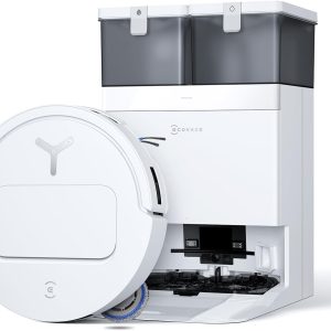 Aspirator robot ECOVACS DEEBOT T50 Omni Gen3 cu funcție de mop, 25.000 Pa, ZeroTangle 3.0, AIVI 3D 2.0, stație Omni all-in-one, curățare cu mopul la 75°C, ultra subțire 81 mm, alb mat