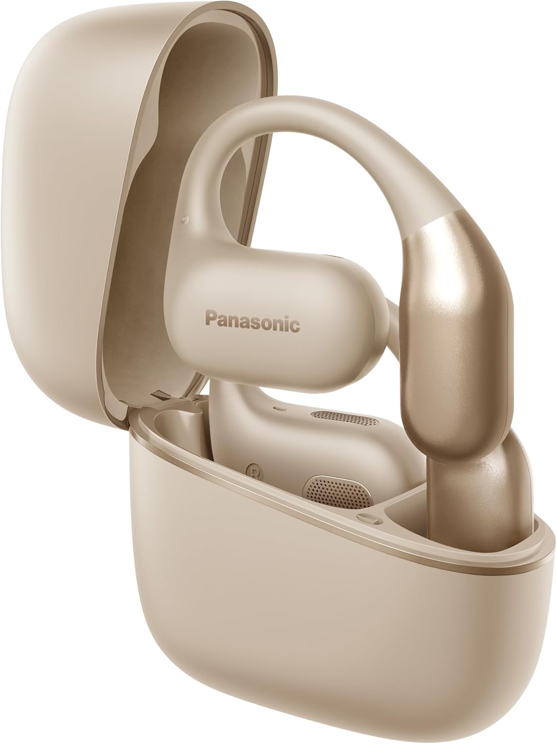 Căști wireless Panasonic RB-F10DE-C Open-Ear, Bluetooth 5.4 cu microfon ENC, 25 de ore de redare, căști sport IPX4, control tactil, bej