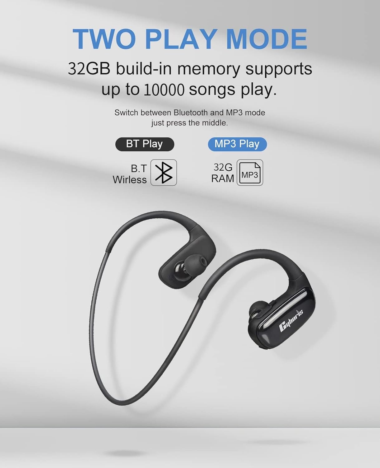 Căști sport CYBORIS impermeabile, player MP3 impermeabil IPX7 de 32 GB cu Bluetooth, căști pentru alergare, 10 ore de redare, căști wireless Bluetooth 5.3 cu anulare a zgomotului - Image 2