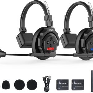 Căști interfon wireless SYNCO XTALK X2, sistem de comunicare full duplex 2.4 GHz, rază de acțiune 350 m, anulare a zgomotului ENC pentru producție de filme, ambarcațiuni, sporturi în aer liber și evenimente (set pentru 2 utilizatori)