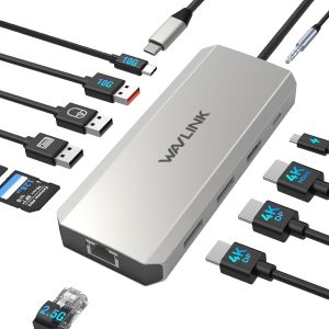 Stație de andocare pentru laptop WAVLINK, stație de andocare DisplayPort cu DP dual, HDMI, intrare PD 100W, USB A/C 10Gbps, port Ethernet 2.5G pentru Dell/HP/Lenovo etc., numai pentru computere cu sistem Windows