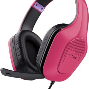 Trust Gaming GXT 418P Rayne Căști de gaming ușoare pentru PC, Xbox, PS4, PS5, Switch și Mobile, driver de 50 mm, cablu de 2 m, mufă audio de 3,5 mm, căști over-ear cu cablu, roz