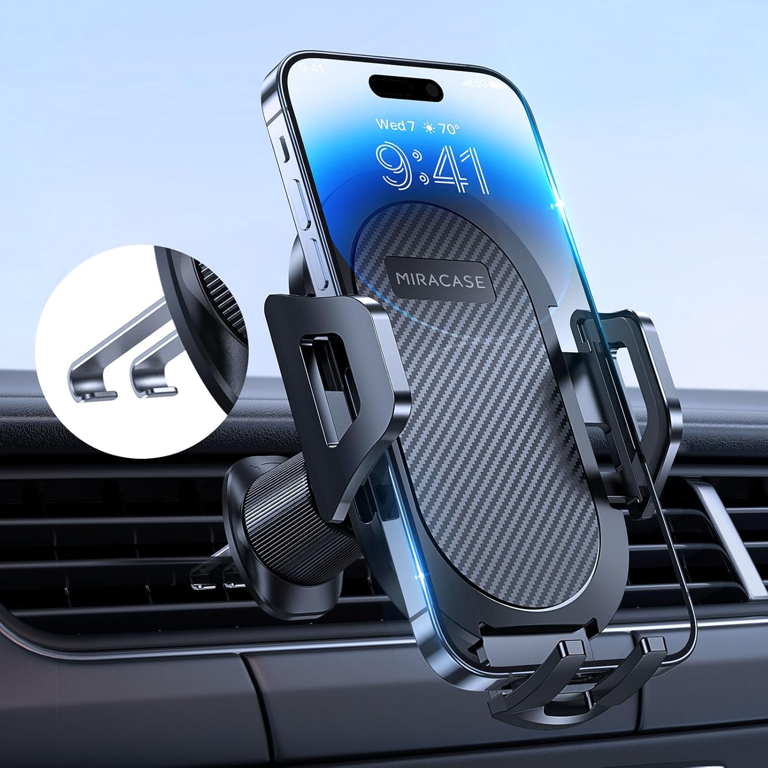 Suport auto Miracase 【Cel mai recent cârlig dublu din 2025】Suport auto universal pentru telefon mobil cu ventilație, rotație la 360 de grade pentru iPhone 17/16/15/14/13 Pro Max Plus/Samsung și