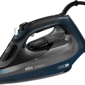 Fier de călcat cu abur Braun TexStyle 9 SI9682 DB cu tehnologie FreeGlide 3D, abur vertical, funcție anti-picurare, funcție de autocurățare, orificiu de umplere de 330 ml, 260 g/min, 3200 W, albastru închis