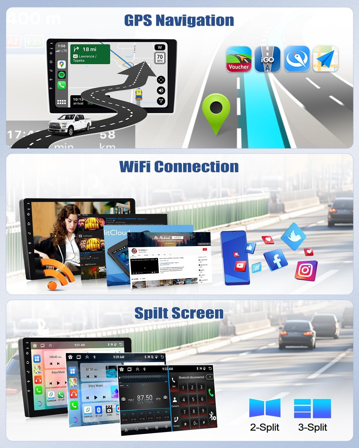 Radio auto CAMECHO cu Android 13, 4G + 64G, pentru BMW Seria 1 E81 E82 E87 E88, cu navigație Carplay, Android Car, 8 nuclee, radio cu ecran de 9 inci, 2 DIN, Bluetooth RDS/FM, WiFi, Mirror Link, DSP + cameră de mers înapoi - Image 2