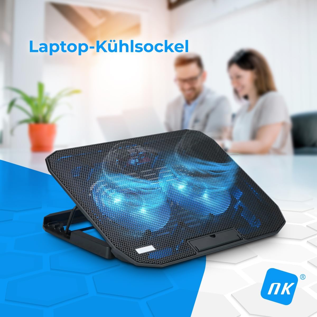 NK Pad de răcire portabil - Ventilator de răcire pentru laptopuri de 12-17 inch cu suport reglabil pe înălțime, 2 ventilatoare silențioase, 2 porturi USB, răcire rapidă, lumină LED albastră - Culoare - Image 2