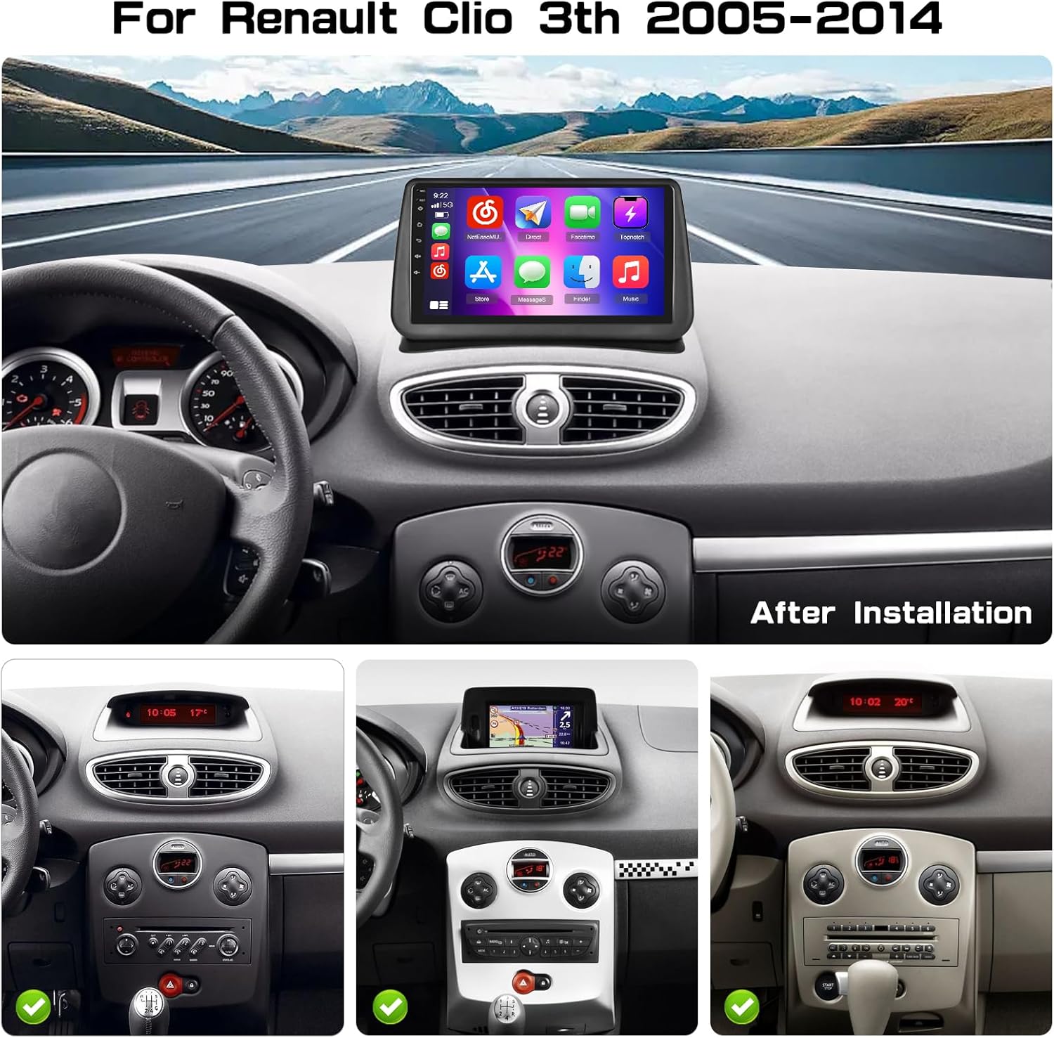 Radio auto Hikity 2+64GB Android 15 pentru Renault Clio 3 2005-2014, radio wireless Carplay, Android Car, radio cu ecran tactil IPS de 9 inch cu cameră de mers înapoi, navigație Bluetooth, WiFi DSP EQ, link oglindă - Image 2