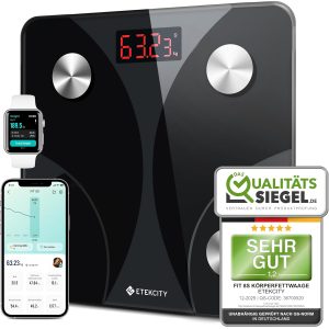 Cântar personal digital Etekcity cu funcție de măsurare a grăsimii corporale și a masei musculare, cântar de 180 kg pentru măsurarea grăsimii corporale, cântar de fitness, 13 valori corporale, grăsime corporală, IMC, masă musculară, proteine, BMR, negru