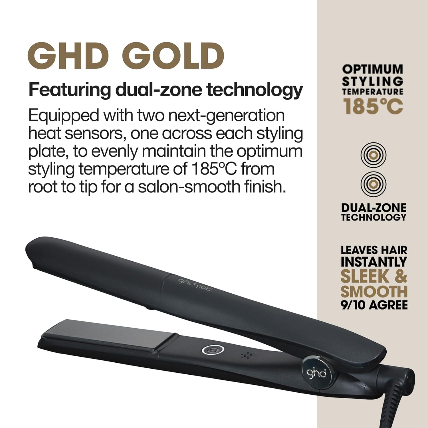 Placă de îndreptat părul profesional ghd Gold pentru îndreptare, ondulare și crearea de onduleuri, temperatură optimă de coafare 185ºC, tehnologie cu zonă duală, negru - Image 3
