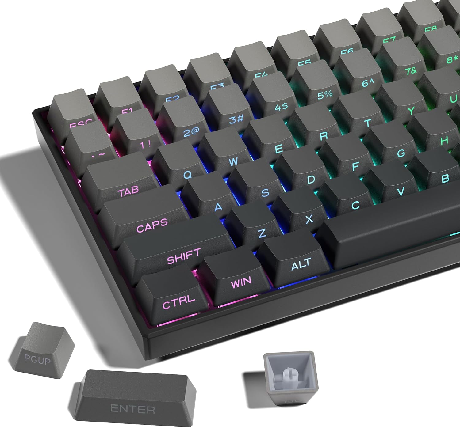 Taste PBT, Set de taste imprimate lateral, Taste Double Shot de la Custom, Taste gri gradient, Profil OEM, 136 de taste, Stil minimalist,
