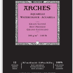 Bloc de notițe ARCHES A1795099 Aquarelle 100% satinat, 300 g, lipit, A3, 12 coli, alb natural