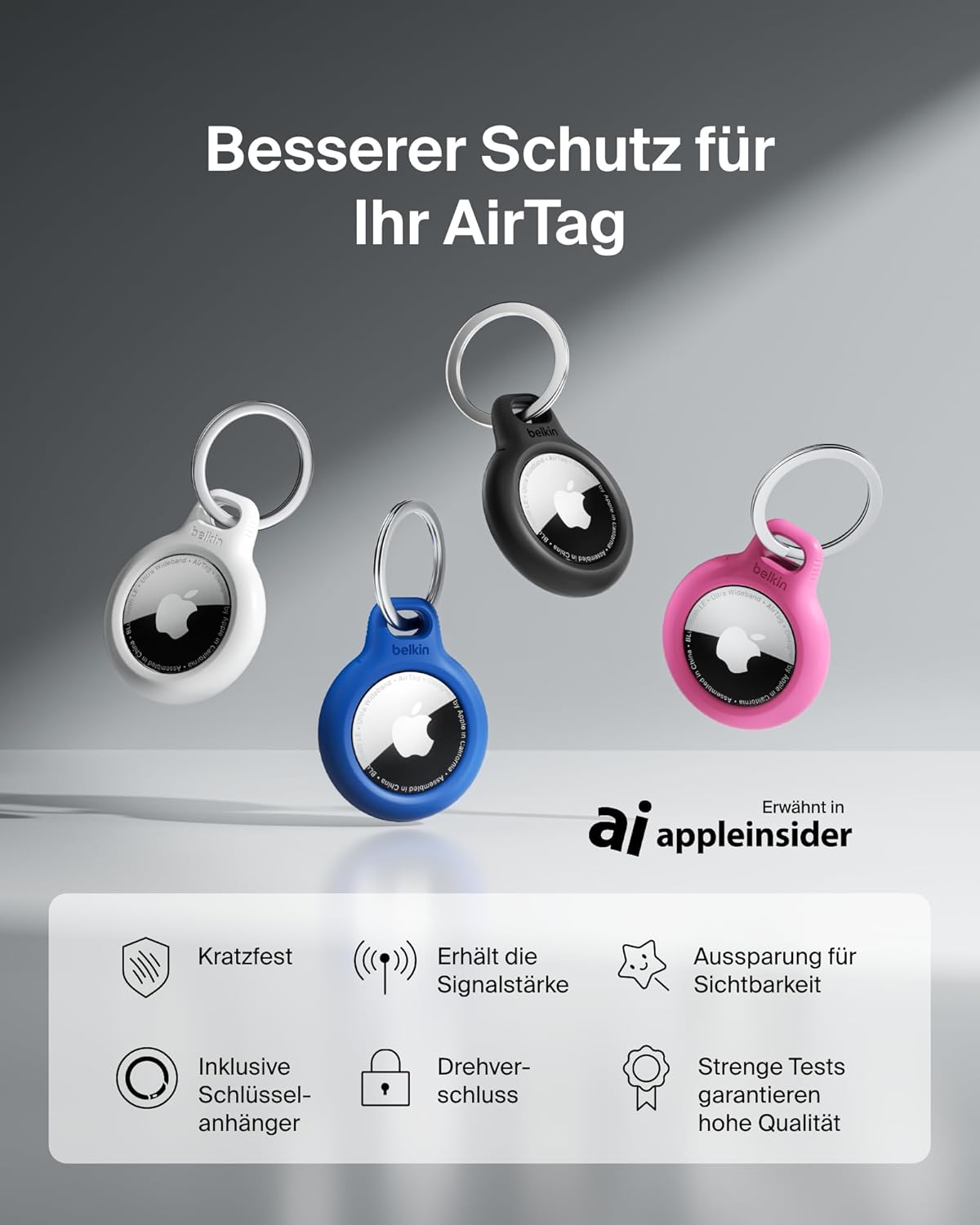 Husă Belkin AirTag cu breloc (husă de protecție cu suport sigur pentru Air Tag, accesoriu cu protecție împotriva zgârieturilor) – Neagră - Image 2