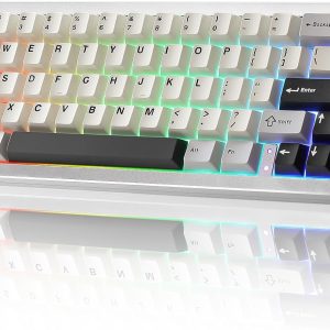 Tastatură mecanică wireless YUNZII AL66, tastatură de gaming din aluminiu cu control rotativ 65%, Bluetooth/2.4G/comutatoare cu fir, comutatoare înlocuibile la cald, tastatură RGB montată pe etanșare pentru Win/Mac (comutator Milk, argintiu)