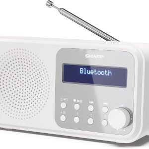 Radio digital portabil SHARP DR-P420(WH) Tokyo - Bluetooth 5.0, DAB+/FM, compact, alimentat cu USB/baterii, alarmă duală, memorie 40 de posturi, mufă pentru căști de 3,5 mm - Alb-zăpadă