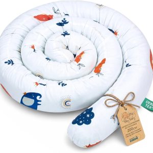 Pernă de pat Totsy Baby XXL cu model șarpe, pernă de alăptat, rolă de pat cu protecție pentru marginea patului, pernă decorativă, bordură de pat cu model șarpe, XL, lucrată manual, albastru marin cu curcubeu, 200 cm, certificat Oeko-Tex